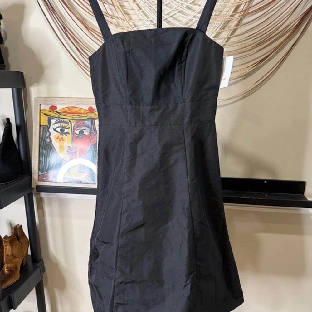 Black Square-Neck Mini Dress with Wide Straps